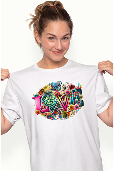 StoryGift Romania Tricou Femei cu flori si cu inima cu mesajul "Love", pictat...
