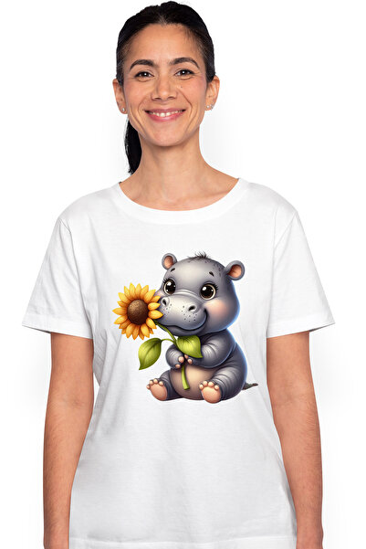 StoryGift Romania Tricou Femei cu un pui de hipopotam fericit, ilustratie, ti...