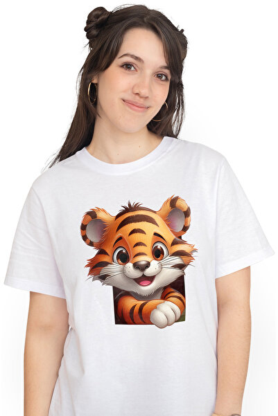 StoryGift Romania Tricou Femei cu un pui de tigru care e fericit, ilustratie,...