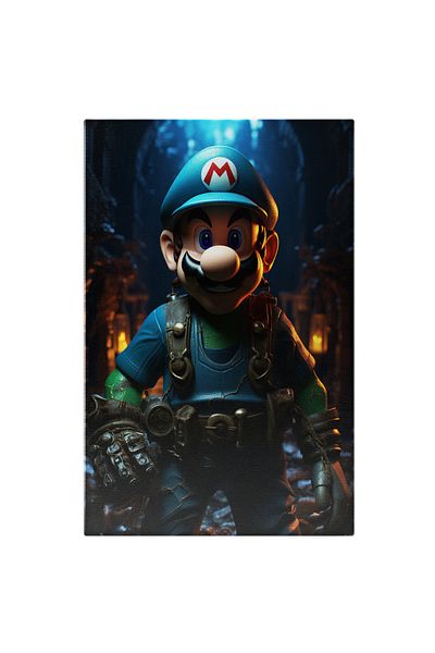 StoryGift Romania Tablou Canvas: Super Mario Joc, In Uniforma Albastra Si Bluza Verde Cu Sapca Si Ochii Albastri