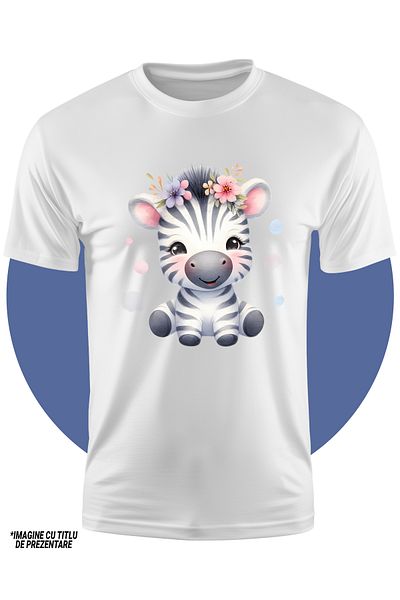 StoryGift Romania Tricou Copii Cu O Zebra Micuta, Vesela, Imbujorata, Ilustratie, Pete De Culoare, Floricele
