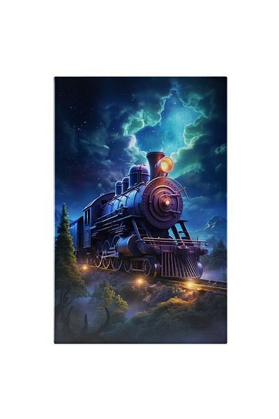 StoryGift Romania Tablou Canvas: Tren Pe Șine Noaptea- Peisaj Și Călătorii Pictura Digitala
