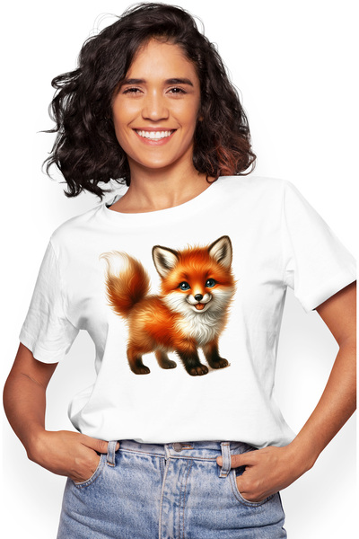 StoryGift Romania Tricou Femei cu o vulpe micuta, ilustratie, fericita, jucau...