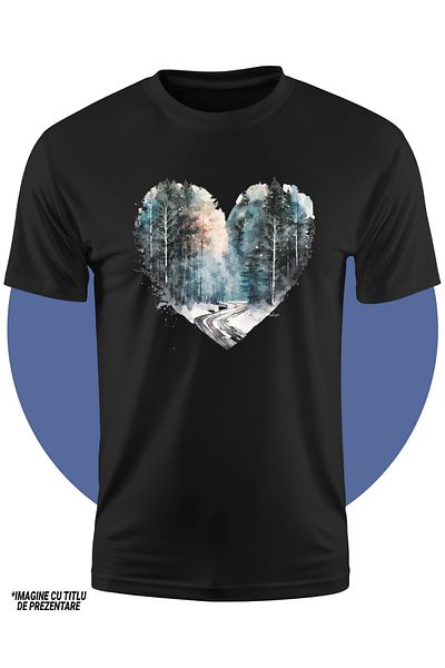 StoryGift Romania Tricou Copii Cu Un Peisaj Dintr-o Padure In Timpul Iernii, In Forma De Inima, Abstract, Pi
