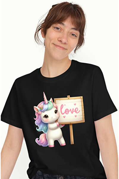StoryGift Romania Tricou Femei cu un unicorn vesel, ilustratie, mesajul "Love...