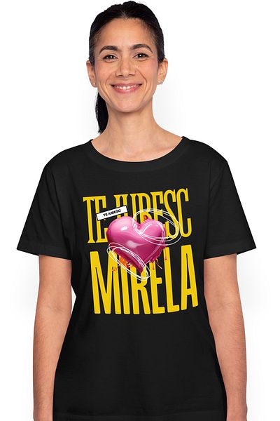 StoryGift Romania Tricou Femei Te Iubesc Mirela, Dragoste, Inima, Iubire, Sfantul Valentin, Dragob BLK_L