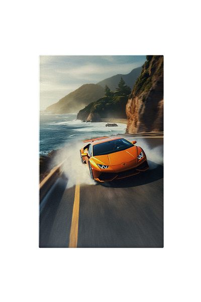 StoryGift Romania Tablou Canvas: Bolid De Lux Lamborghini - Merge Cu Viteza Acceleratie Apa Insula Pictura Digit