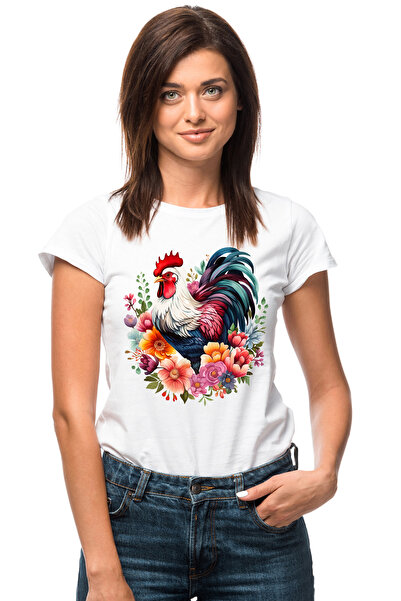 StoryGift Romania Tricou Femei cu un cocos serios, ilustratie, flori divers c...