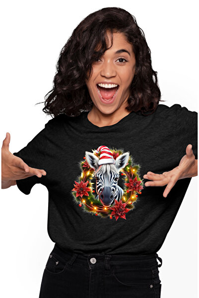 StoryGift Romania Tricou Femei cu o zebra cu caciula de Craciun, ilustratie, ...