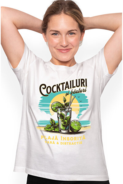 StoryGift Romania Tricou Femei Cocktailuri si bauturi. Plaja insorita cu impr...