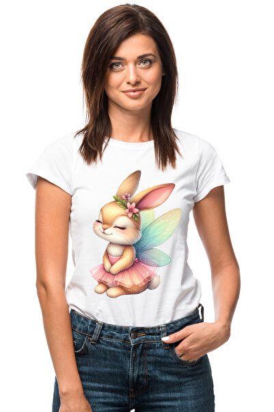 StoryGift Romania Tricou Femei cu o iepuroaica zana, ilustratie, aripi colora...