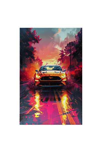 StoryGift Romania Tablou Canvas Ford Mustang Portocaliu Stralucitor Pe Un Dru...