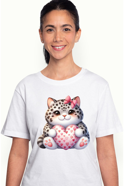 StoryGift Romania Tricou Femei cu o pisicuta grasuta si dragalasa, ilustratie, inima, funda, aprec WHT_L