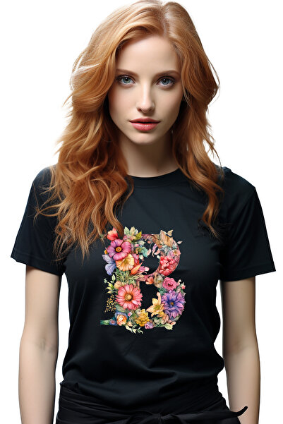 StoryGift Romania Tricou Femei cu litera "B", ilustratie, pentru copii, scoala, elev, invata, scri BLK_L