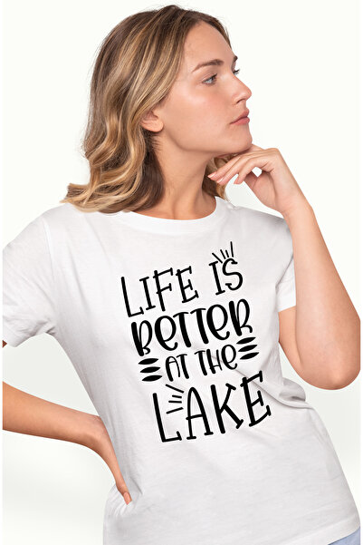 StoryGift Romania Tricou Femei cu textul "Life is better at the lake" - viata...