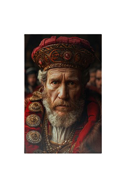 StoryGift Romania Tablou Canvas Batranel Cu Barba Alba Si Basca Pe Cap In Manta Regeasca Rosie Conducand Oamenii