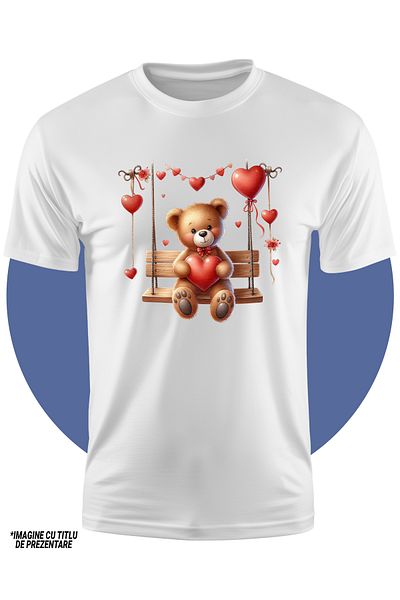 StoryGift Romania Tricou Copii Cu Un Ursulet Care Se Da In Leagan, Ilustratie, Iubire, Inimioare, Joaca, Cop