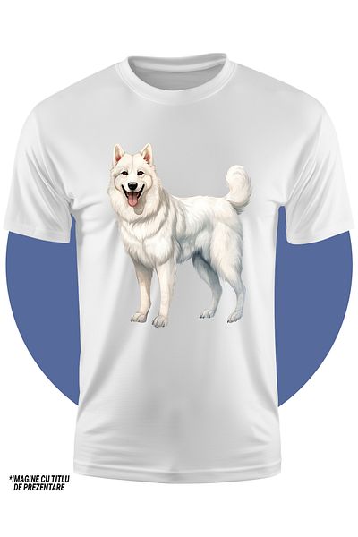 StoryGift Romania Tricou Copii Cu Un Caine Alb Bucuros, Ilustratie, Jucaus, Ascultator, Prietenul Omului, Pe