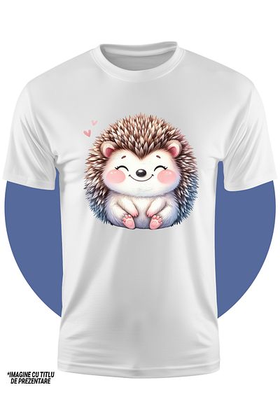 StoryGift Romania Tricou Copii Cu Un Arici Vesel, Ilustratie, Imbujorat, Inimioare, Natura, Sta Degeaba, Ani