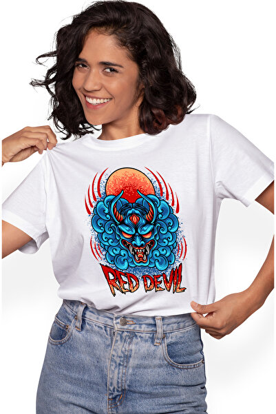 StoryGift Romania Tricou Femei Cu Mesaj In Engleza Red Devil, Oni, Masca, Soa...
