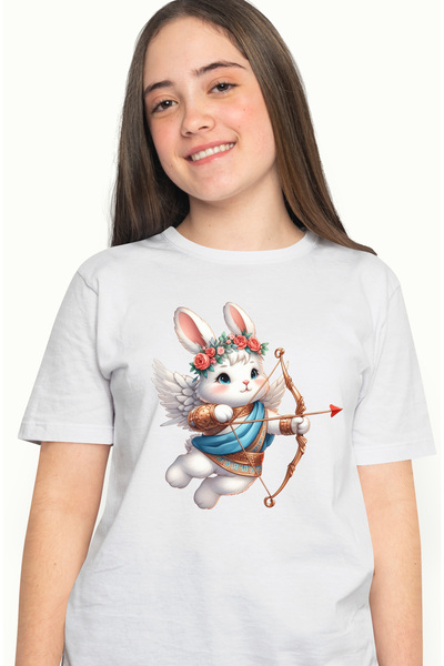 StoryGift Romania Tricou Femei cu un iepuras Cupidon, ilustratie, trage cu ar...