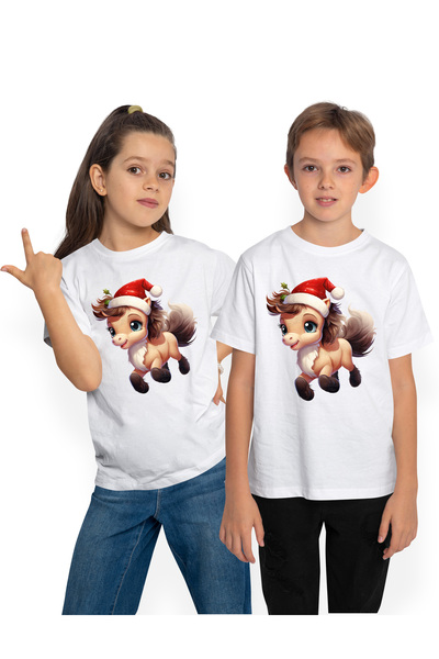 StoryGift Romania Tricou Copii Cu Un Ponei Cu Caciula De Craciun, Ilustratie,...