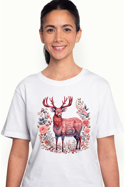 StoryGift Romania Tricou Femei cu un cerb cu diferite simboluri si tatuaje, i...