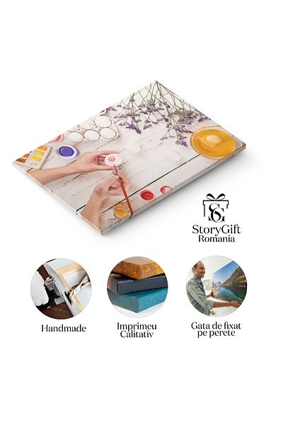 StoryGift Romania Tablou Canvas Arta Si Traditie Maini Care Coloreaza Oua De Paste, O Activitate Plina De Bucurie