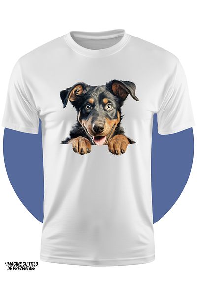StoryGift Romania Tricou Copii Cu Un Catel Bucuros, Ilustratie, Fericire, Labute, Gheare, Abia Asteapta Sa S