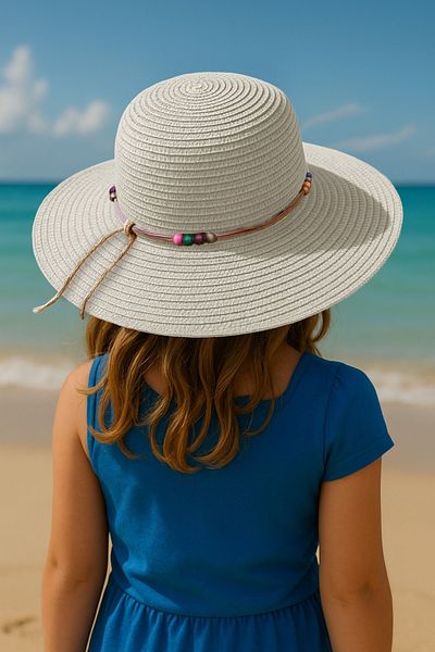 LAGRANZE Girl's 4-12 Years Old Bead Detailed Summer Straw Children's Hat