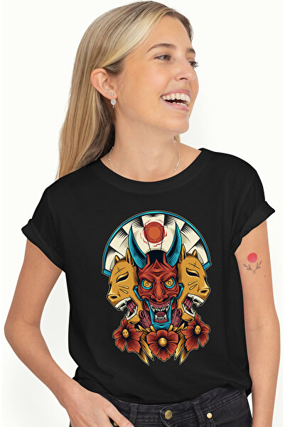 StoryGift Romania Tricou Femei Cu Masti, Japonez, Evantai, Oni, Demon, Animal...