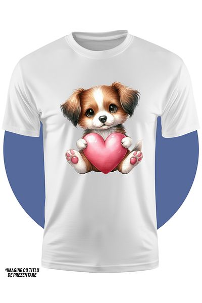 StoryGift Romania Tricou Copii Cu Un Catel Care Tine O Inima, Ilustratie, Afectiune, Apreciere, Cel Mai Bun