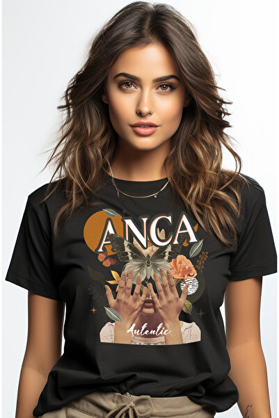 StoryGift Romania Tricou Femei Cu Numele Anca, Colaj Fata, Fluture, Flori, Ce...