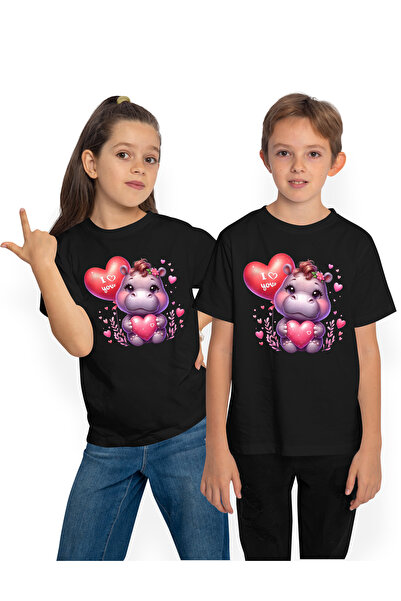 StoryGift Romania Tricou Copii Cu Un Pui De Hipopotam Care Tine O Inima In Br...