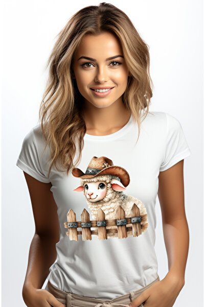 StoryGift Romania Tricou Femei cu o oita cu palarie de cowboy, gard, cuminte,...