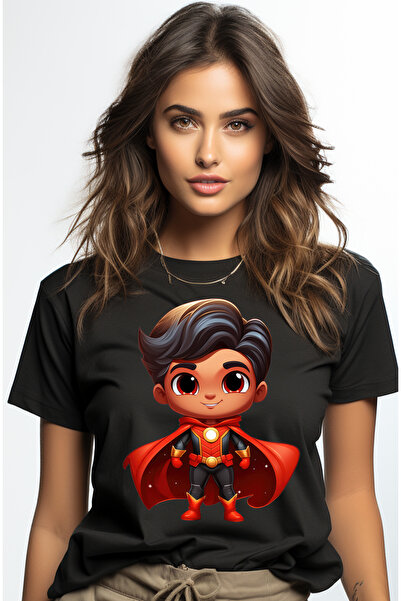 StoryGift Romania Tricou Femei cu un baiat in costum de erou, ilustratie, pel...