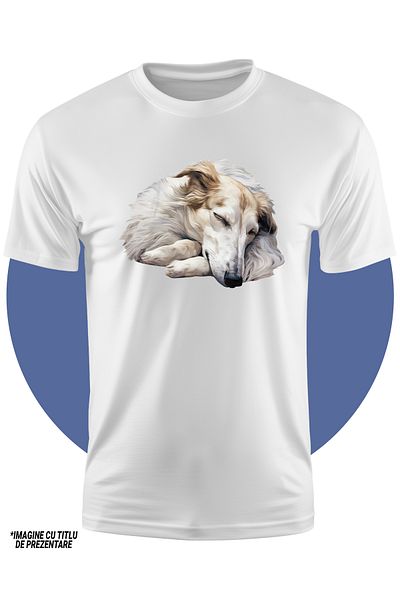 StoryGift Romania Tricou Copii Cu Un Catel Alb Care Doarme, Ilustratie, Somn, Lumea Viselor, Obosela, Epuiza