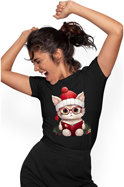 StoryGift Romania Tricou Femei cu o pisicuta care tine o carte deschisa, ilus...