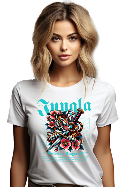 StoryGift Romania Tricou Femei Tigrul Samurai - Razboinic singuratic, cu imprimeu pe Fata, 100% B WHT_L