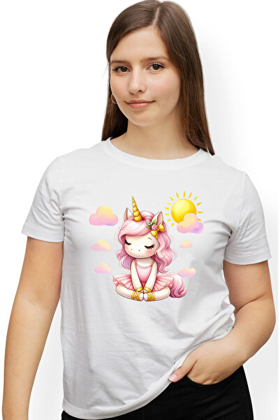 StoryGift Romania Tricou Femei cu un unicorn care sta in pozitie de yoga, ilu...
