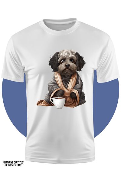 StoryGift Romania Tricou Copii Cu Un Catel Cenusiu Caruia Ii Este Frig, Ilustratie, Ceasca Cu Ceai Fierbinte