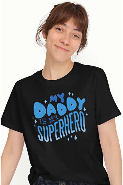 StoryGift Romania Tricou Femei Cu Text In Engleza My Daddy Is My Superhero, Viitor Tatic, Familie, BLK_M