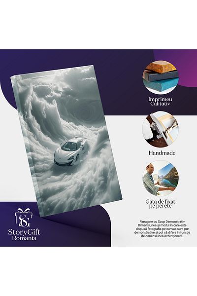 StoryGift Romania Tablou Canvas: Vârtejul Din Norii De Fum Alb Trecerea Mașinii Prin Tornada Pufoasă Lumină Pictu