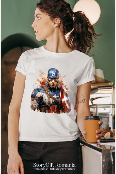 StoryGift Romania Women's T-Shirt With Captain America, Shield, Avengers, Marvel, Superheroes, Star, Multic WHT_L