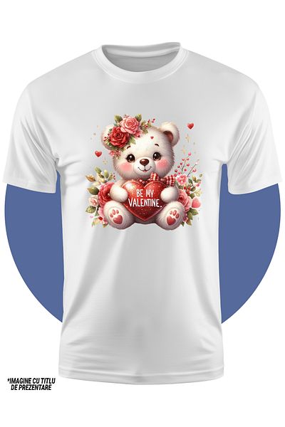 StoryGift Romania Tricou Copii Cu O Ursoaica Vesela Care Tine O Inimioara In Brate Cu Mesajul "be My Valenti