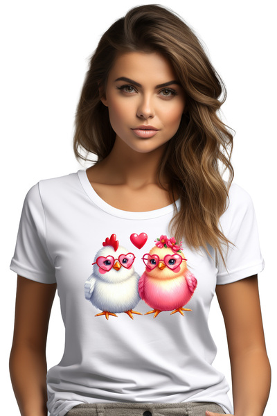 StoryGift Romania Tricou Femei cu 2 puisori de gaina, ilustratie, ochelari in...