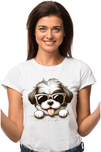 StoryGift Romania Tricou Femei cu un catel blanos care se uita peste gard, il...