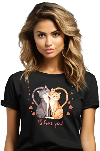 StoryGift Romania Tricou Femei cu 2 pisici apropiate care formeaza o inima cu...