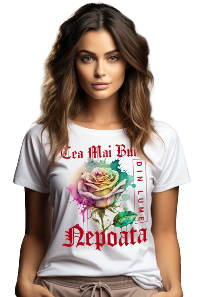 StoryGift Romania Tricou Femei Cu Textul Cea Mai Buna Nepoata, Din Lume, Floa...