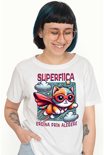 StoryGift Romania Tricou Femei Super Fiica, SuperErou, Eroina Prin Alegere, cu imprimeu pe Fata, WHT_L